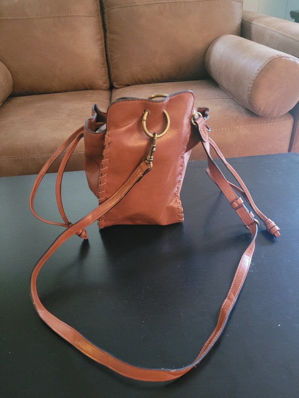 Universal Threads Brown Faux  Leather Crossbody Bag with Ring Accent
